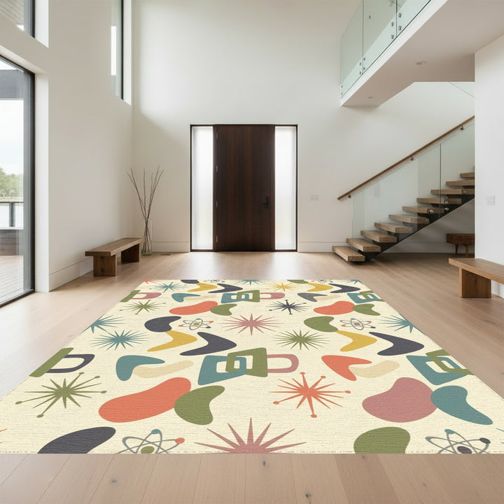 Mid-Century Starburst Atomic Boomerangs Rug
