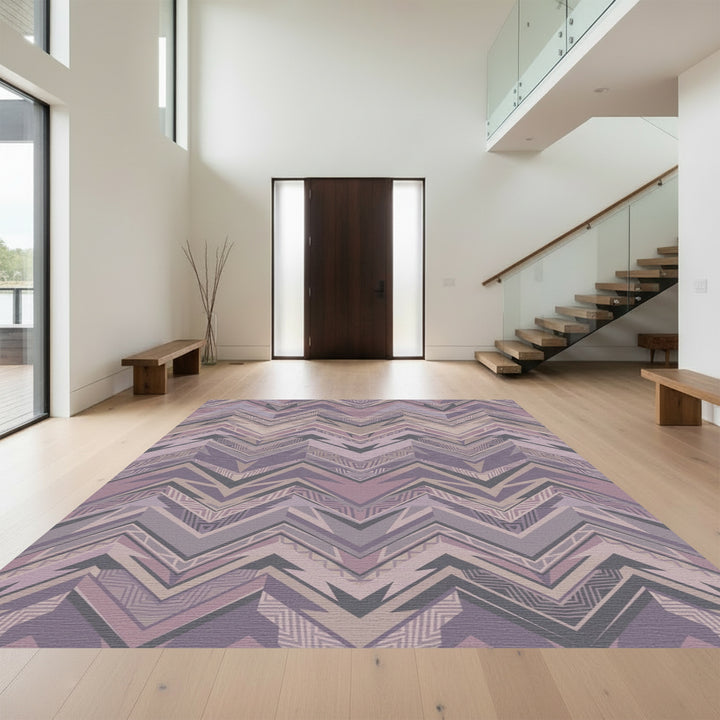 Neutral Purple Aztec Chevron Zigzag Rug