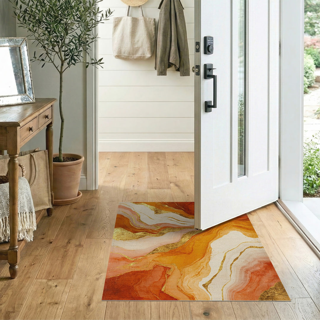 Orange Gold Abstract Marble Area Rug