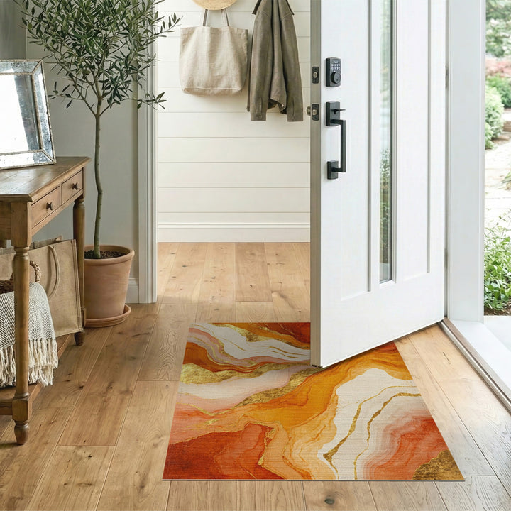 Orange Gold Abstract Marble Area Rug