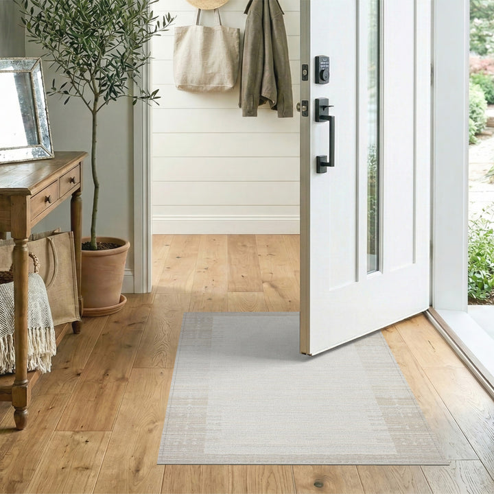 Beige and Neutral Beige Heritage Tribal Washable Area Rug