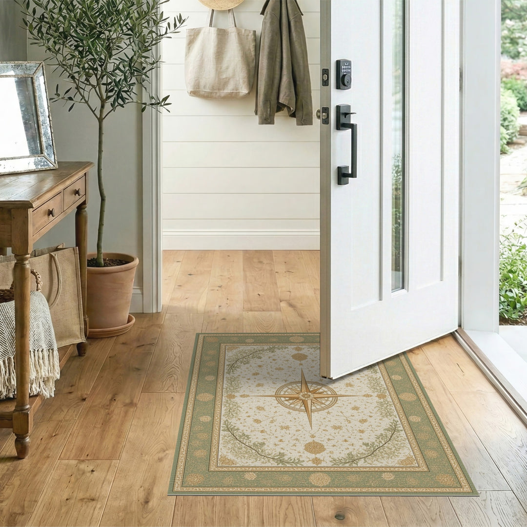Floral Vintage Green Vintage Floral Compass Area Rug