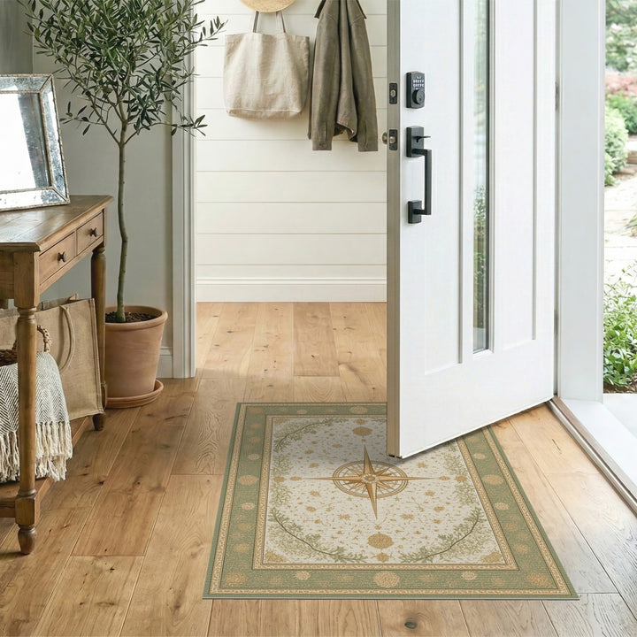Floral Vintage Green Vintage Floral Compass Area Rug