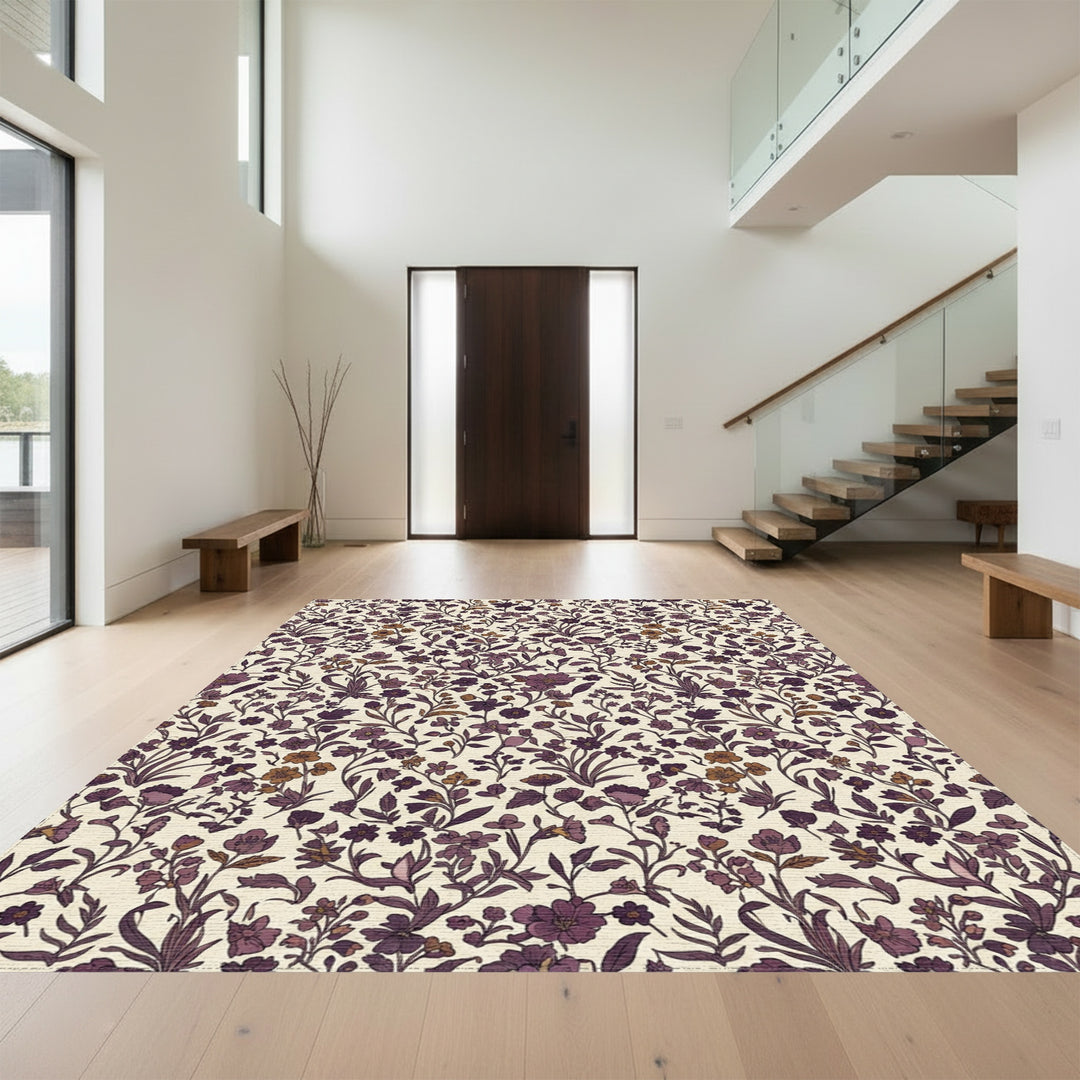 Rich Plum Floral Vine Meadow Rug