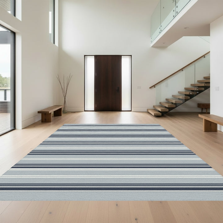 Cool Gray Navy Blue Striped Rug