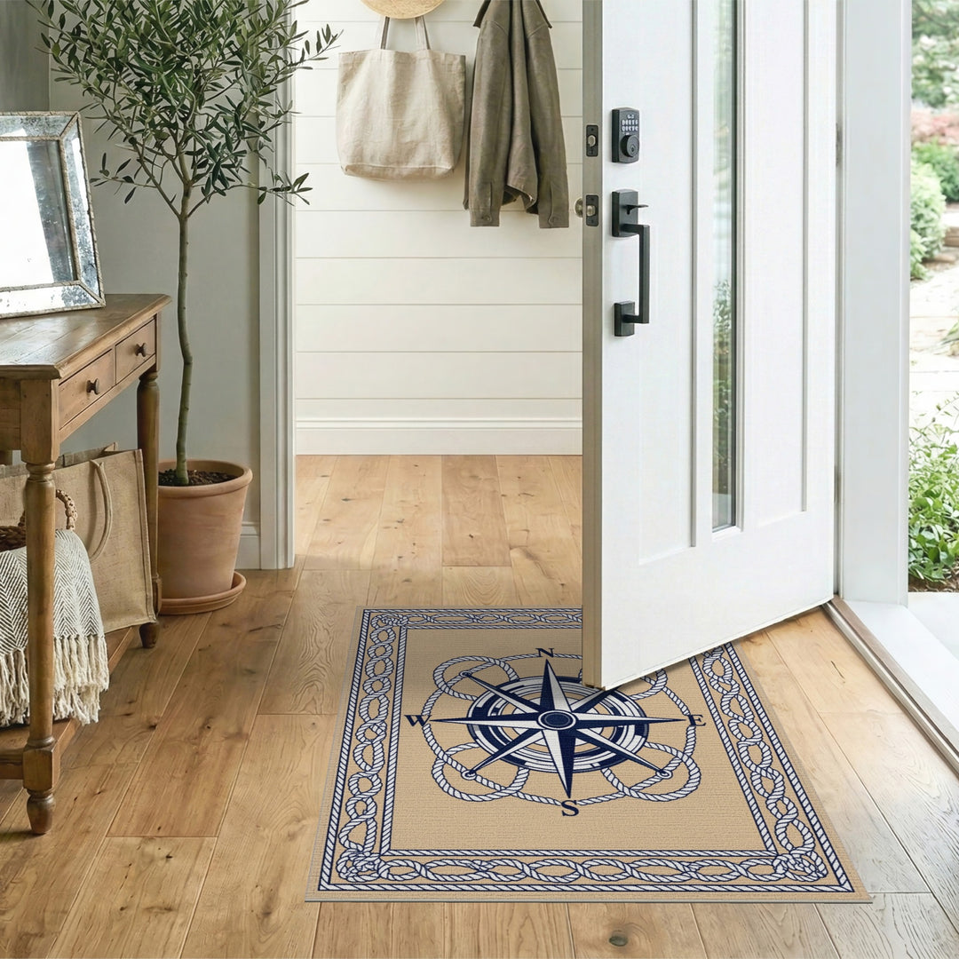 Beige Nautical Compass Area Rug