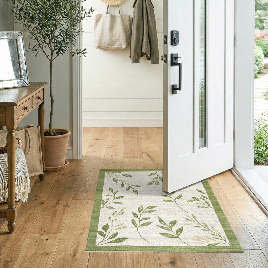Green Floral Vintage Green Leaf Vine Area Rug