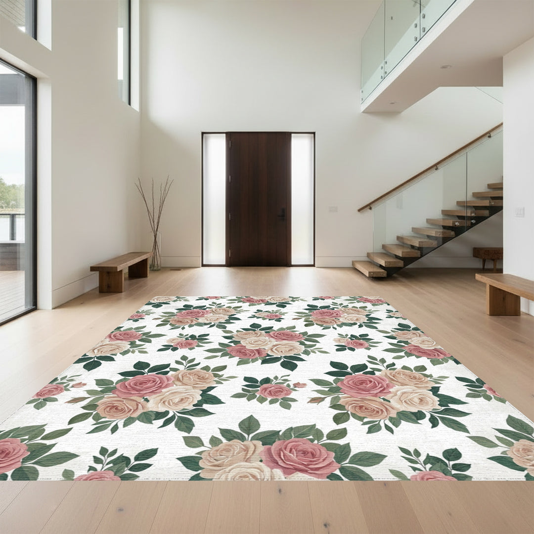 Vintage Dusty Rose Floral Bouquet Rug