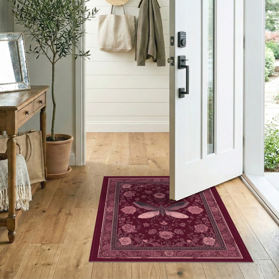 Moth Floral Red Vintage Area Rug