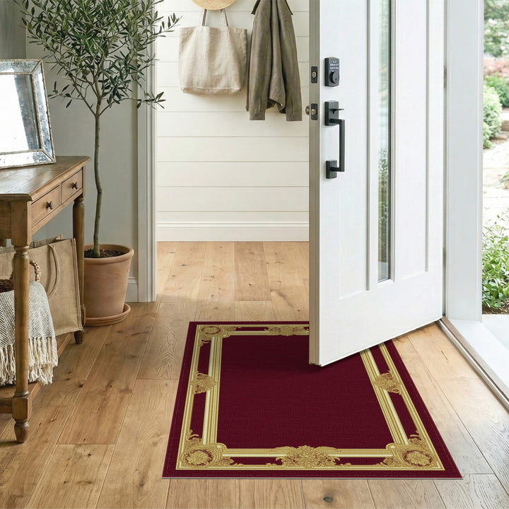 Ornate Red Gold Frame Area Rug