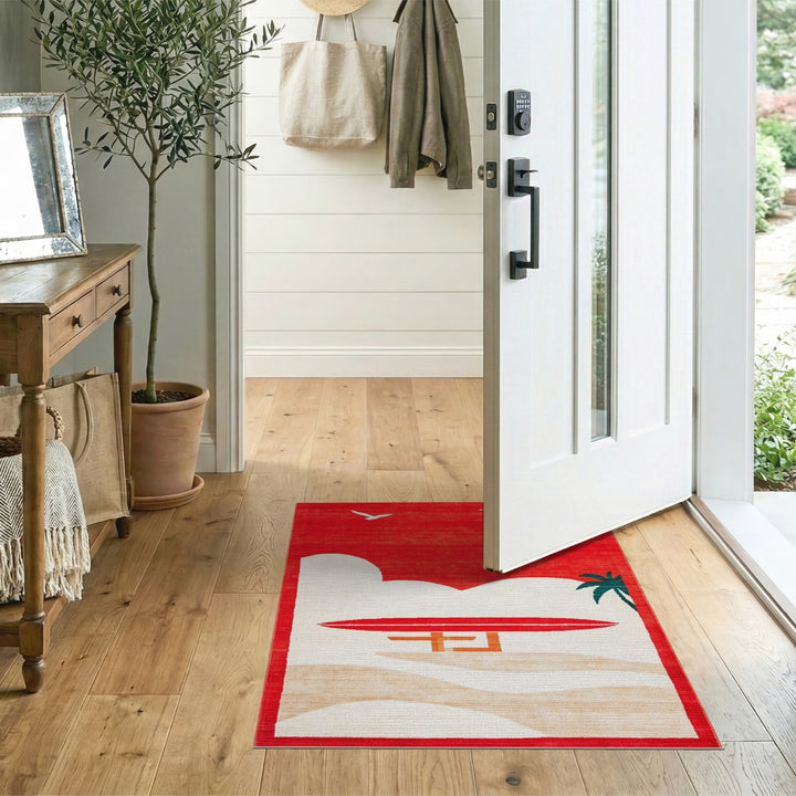 Red Sunset Surfboard Coastal Area Rug