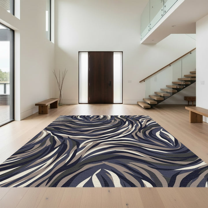 Dark Slate Abstract Swirl Stripe Rug