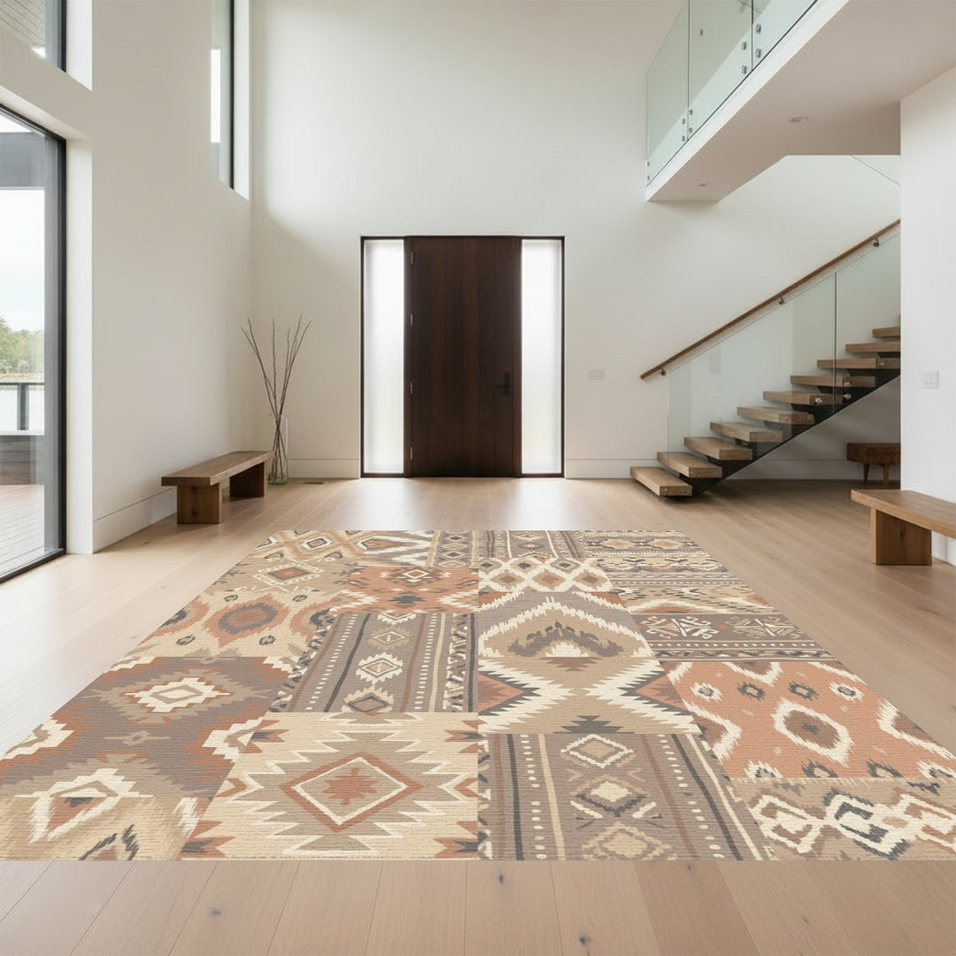 Earthy Patchwork Tribal Diamonds Rug