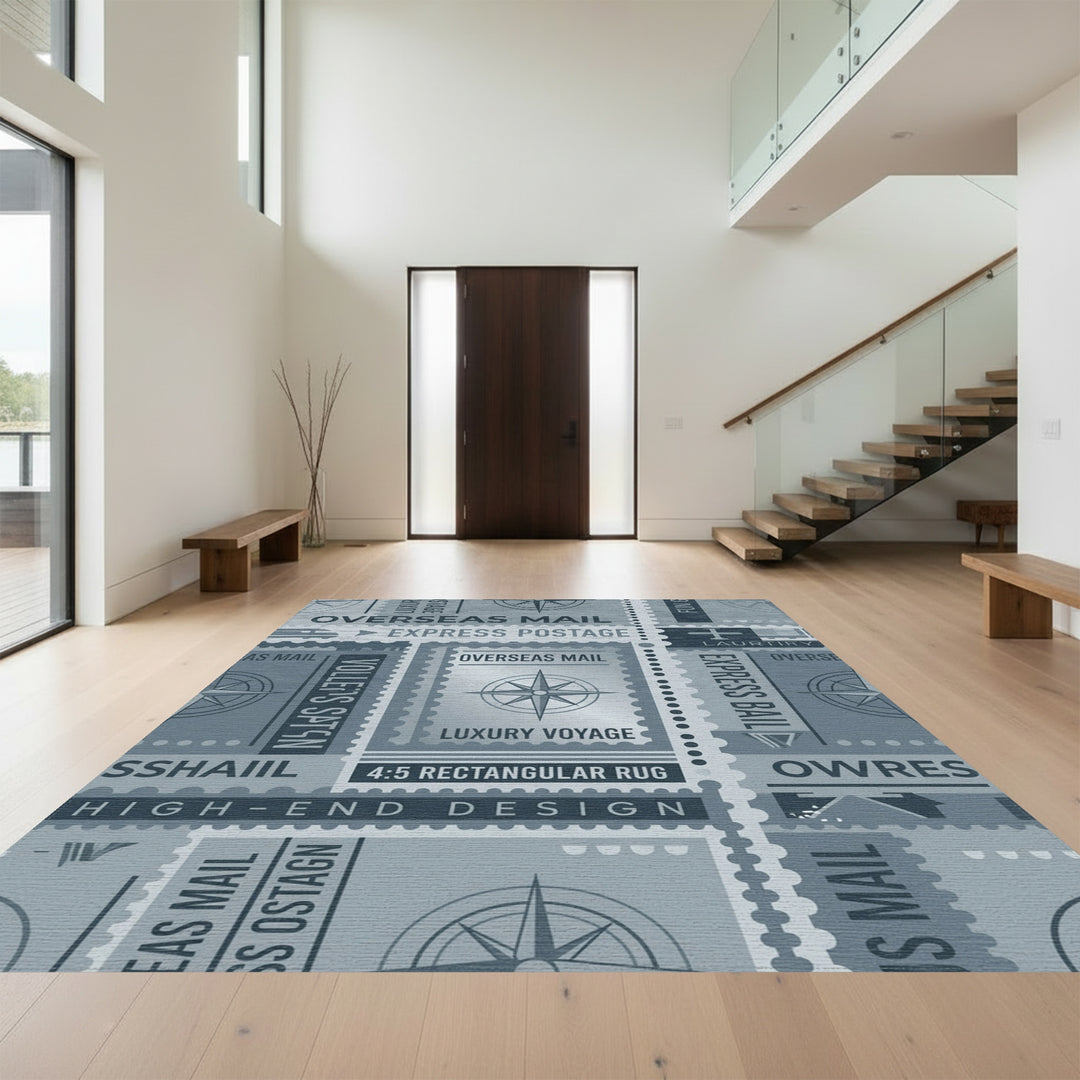 Monochromatic Nautical Stamp Compass Rug