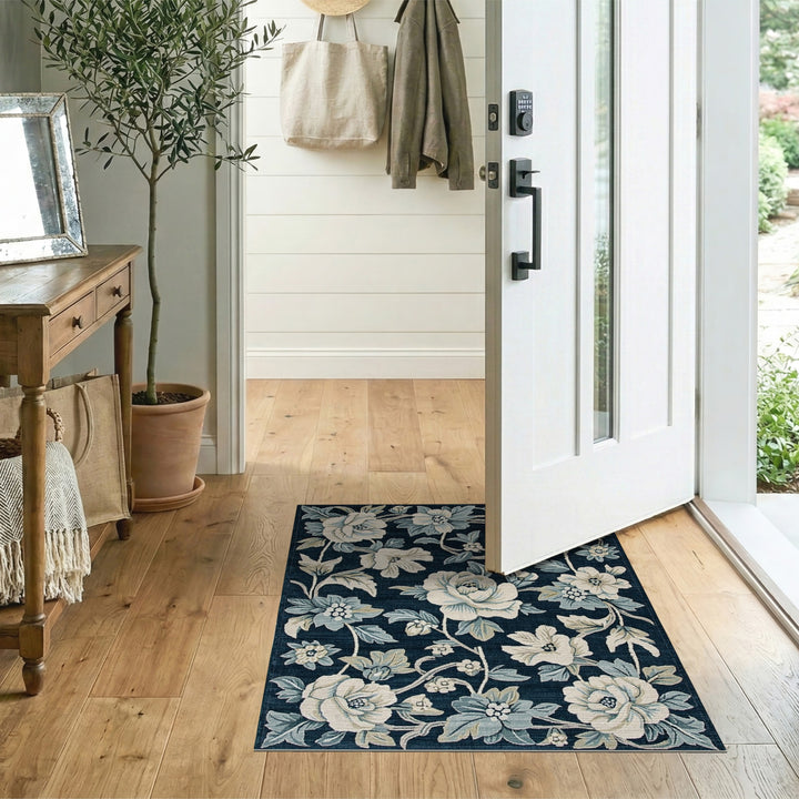 Navy Blue Floral Vintage Area Rug