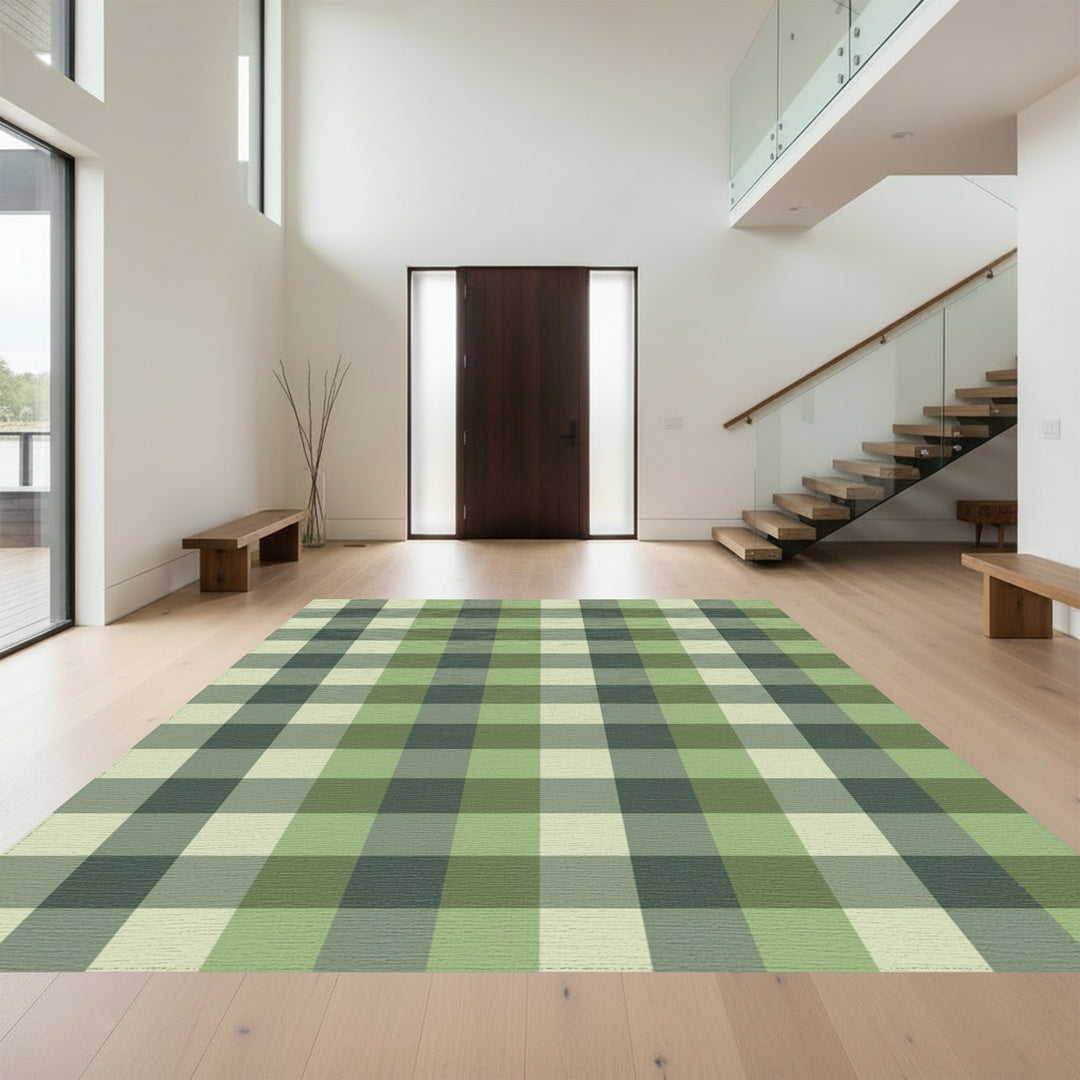 Earthy Sage Green Plaid Check Rug