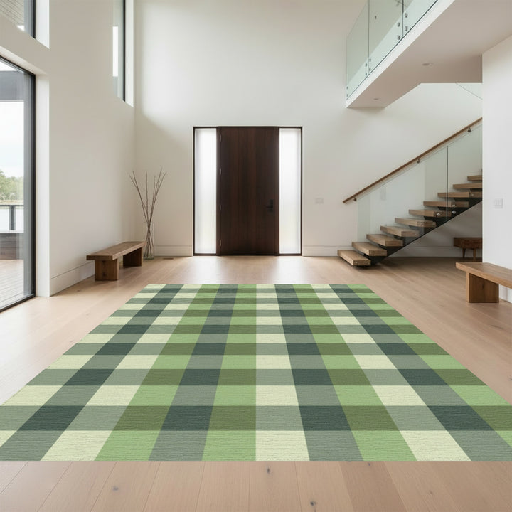 Earthy Sage Green Plaid Check Rug
