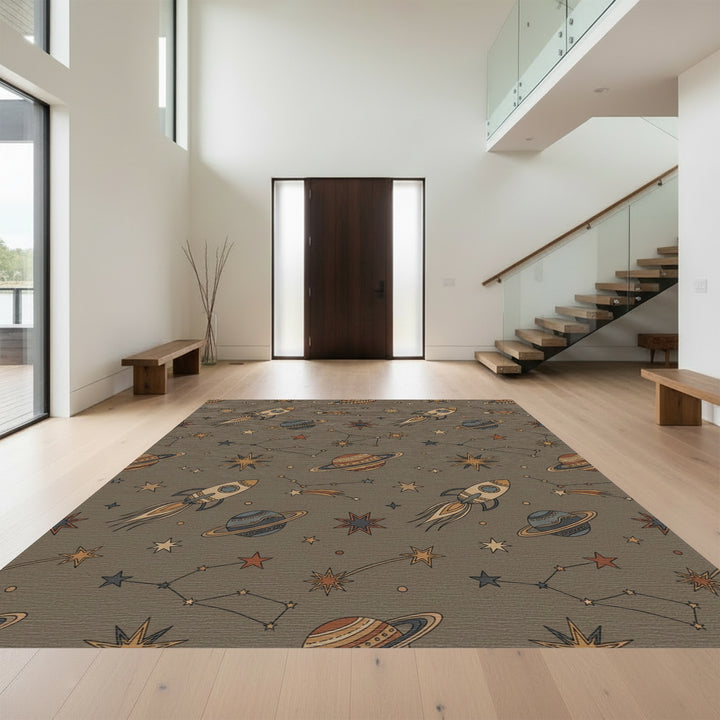 Retro Space Rockets and Planets Rug