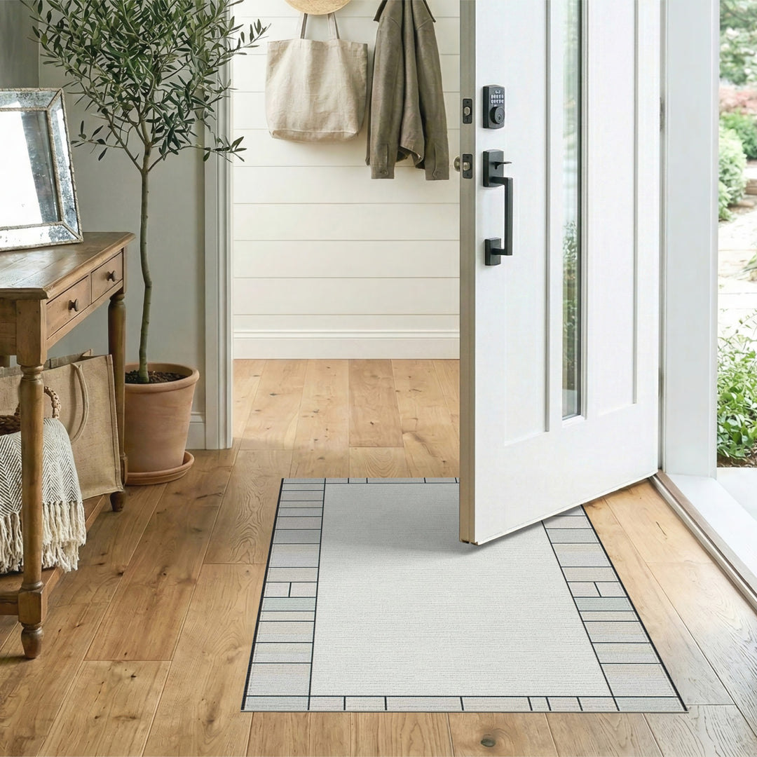 Neutral Striped Border Area Rug