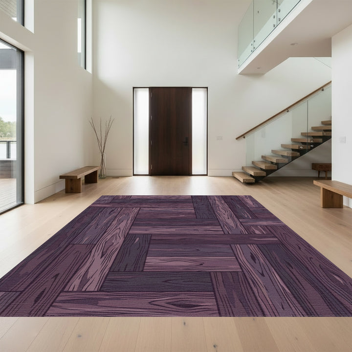 Dark Plum Wood Grain Parquet Rug