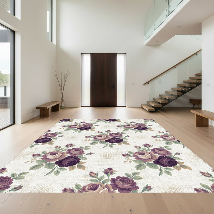 Vintage Purple Rose Garden Bouquet Rug