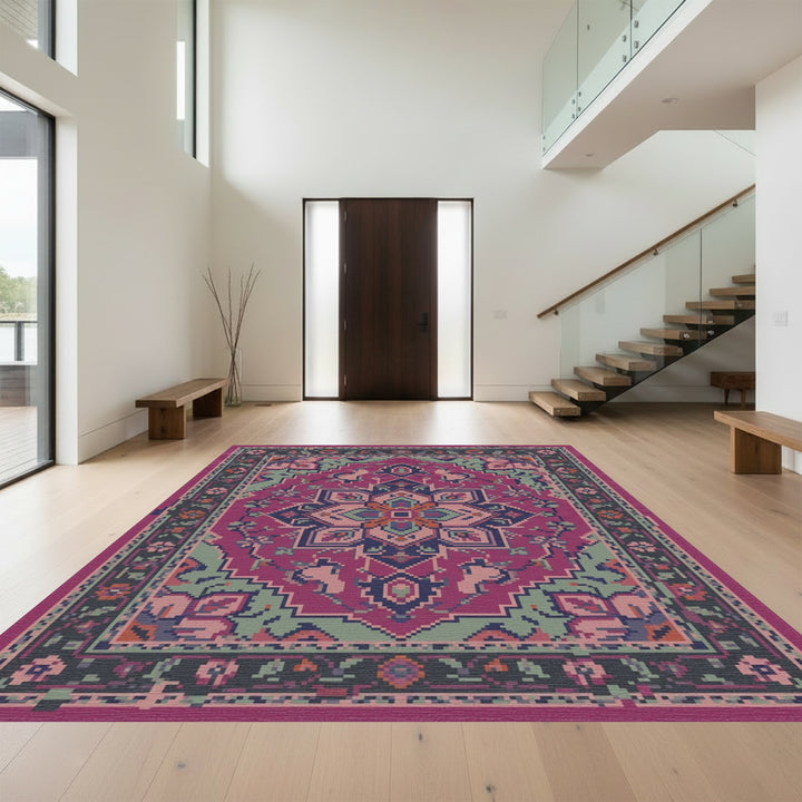 Ornate Magenta Jewel Medallion Rug