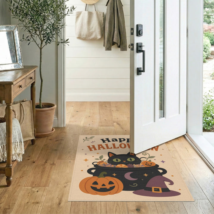 Happy Halloween Black Cat Cauldron Area Rug