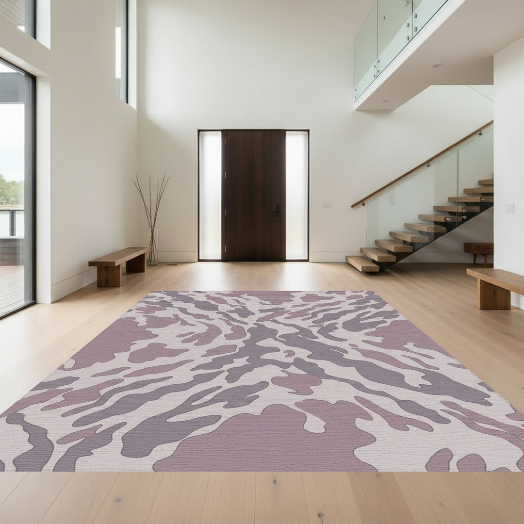 Mauve And Gray Organic Camouflage Rug