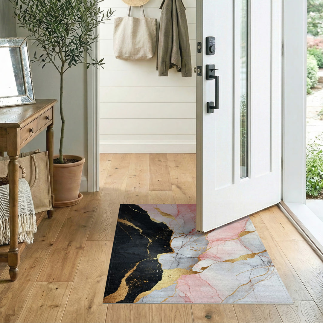 Multi-color and Patterns Abstract Pink Gold Marble Area Rug
