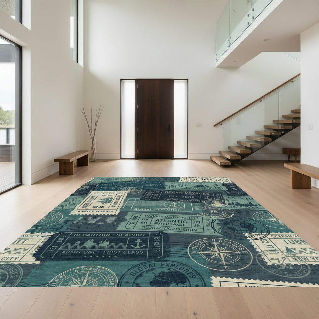 Ocean Voyages Stamps Collage Rug