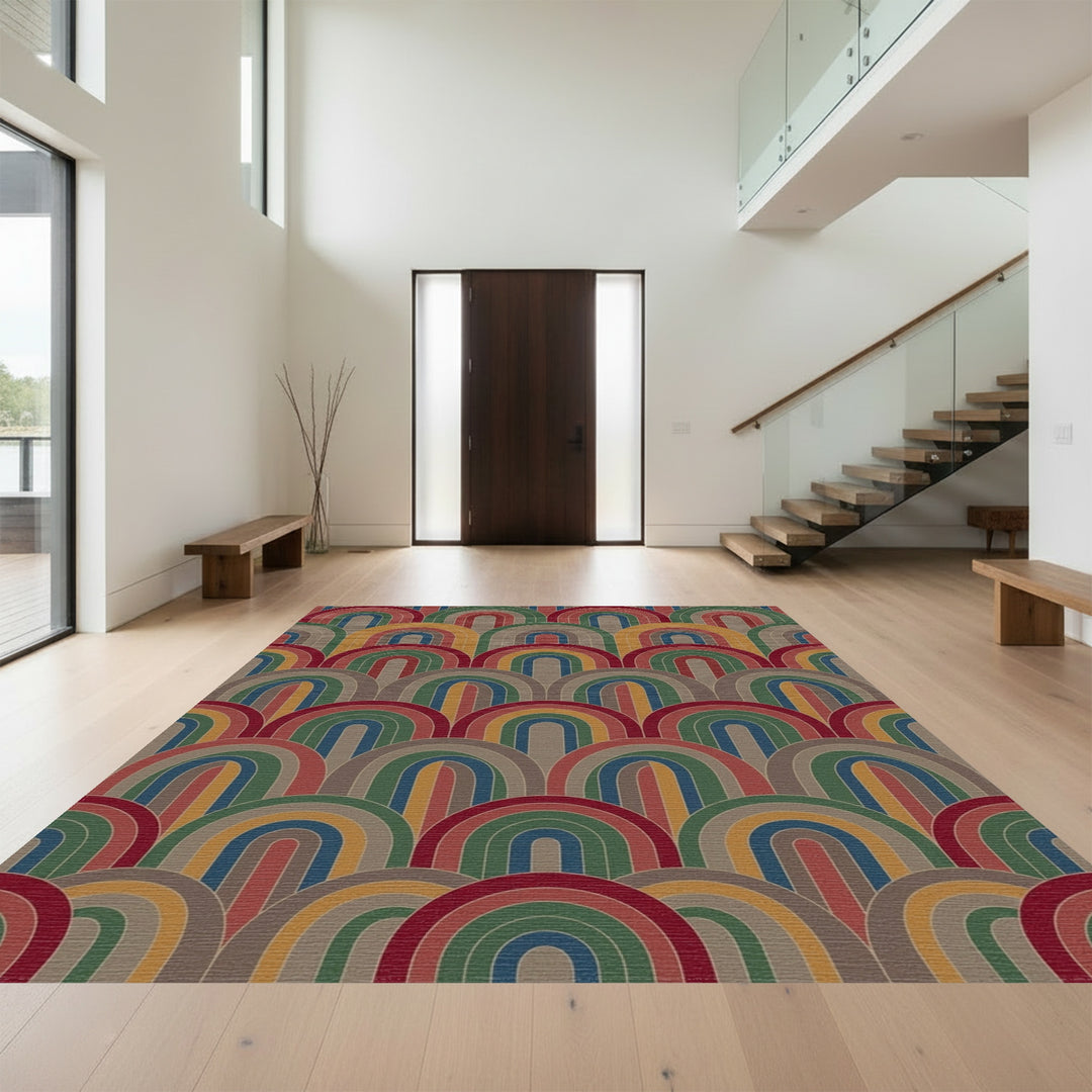Retro Arched Rainbow Multicolored Rug