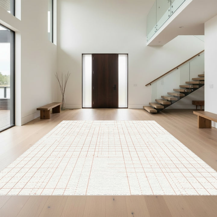 Pink Blueprint Grid Line Rug