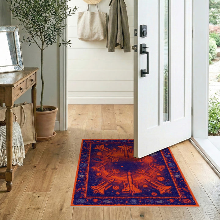 Orange Cosmic Shuttle Washable Area Rug