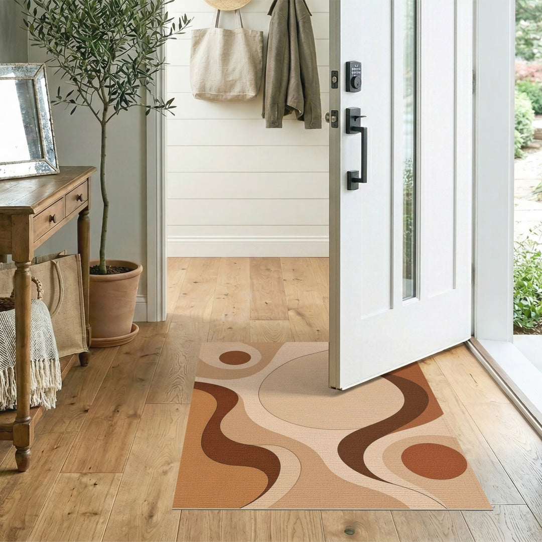 Brown and Tan Abstract Brown Flow Area Rug