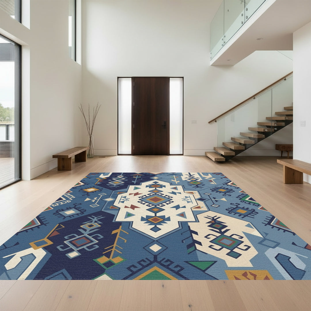 Navajo Blues Geometric Medallion Rug