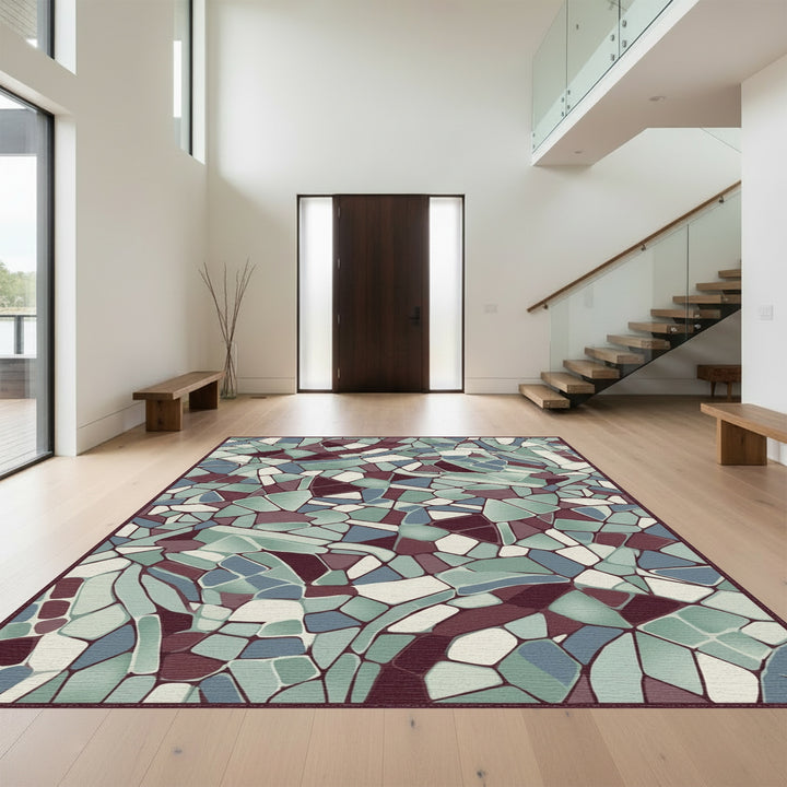 Crimson Teal Broken Stone Mosaic Rug