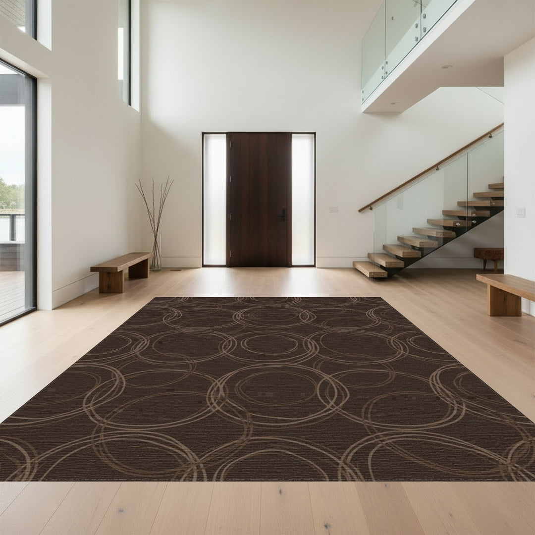 Dark Cocoa Swirl Circles Rug