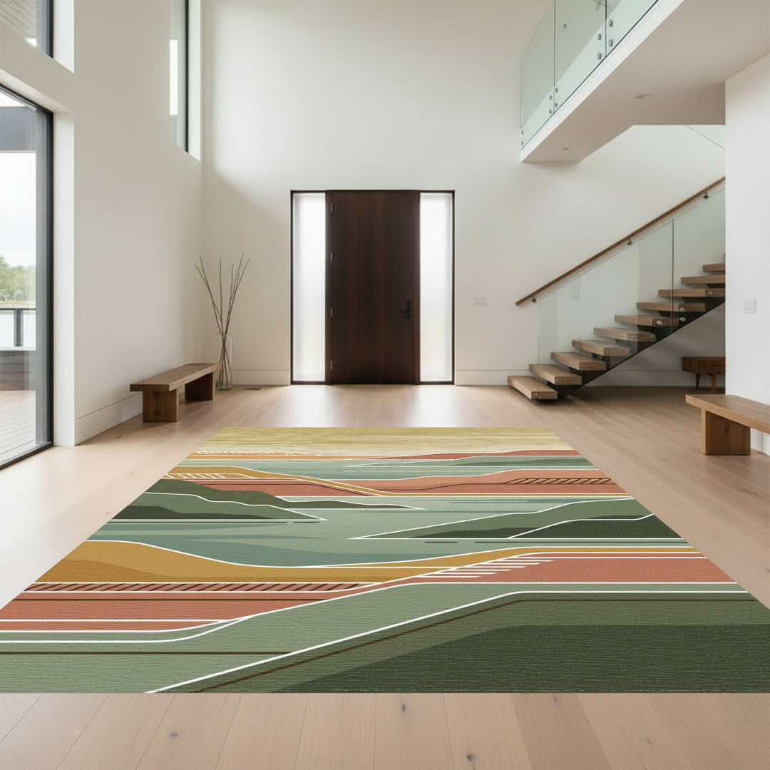 Earthy Tones Abstract Landscape Layers Rug