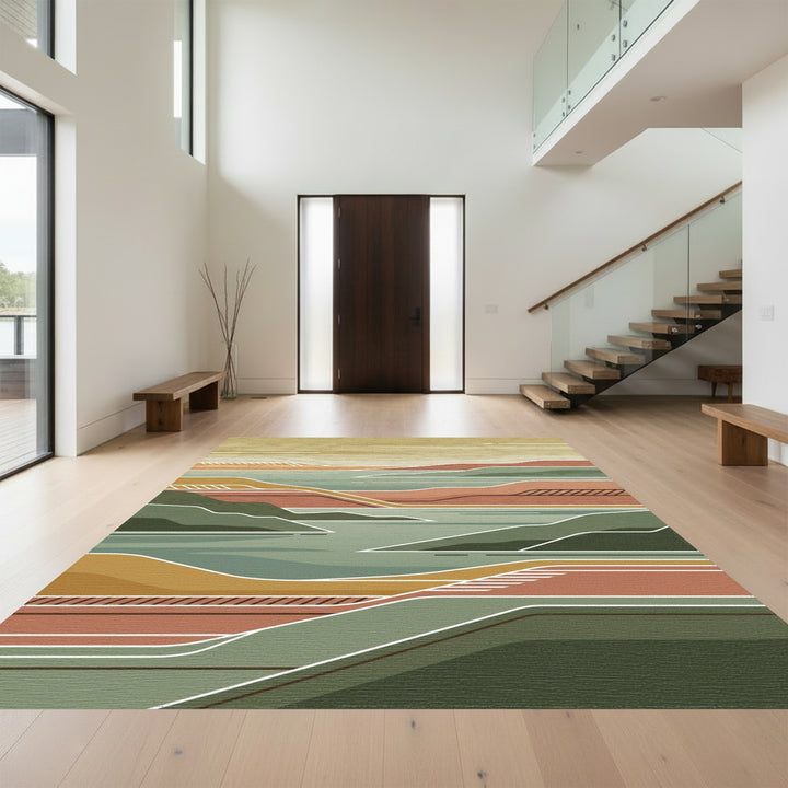 Earthy Tones Abstract Landscape Layers Rug