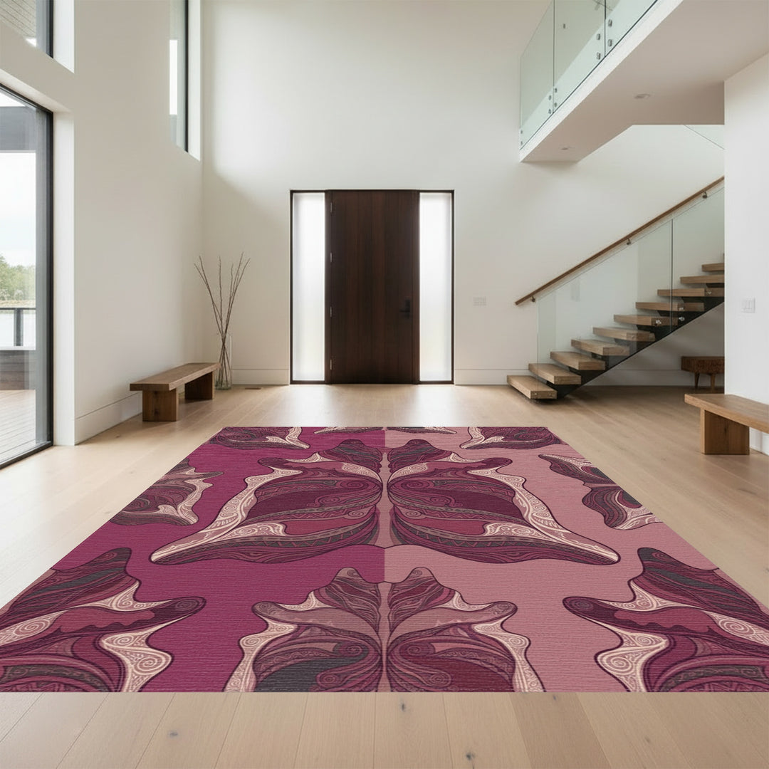 Crimson White Tribal Symmetry Rug
