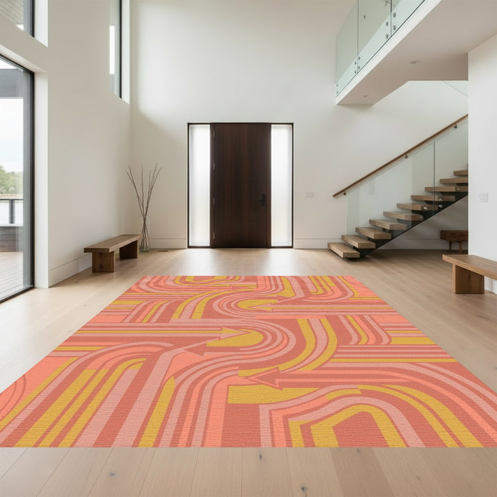 Coral and Gold Arrow Flow Rug