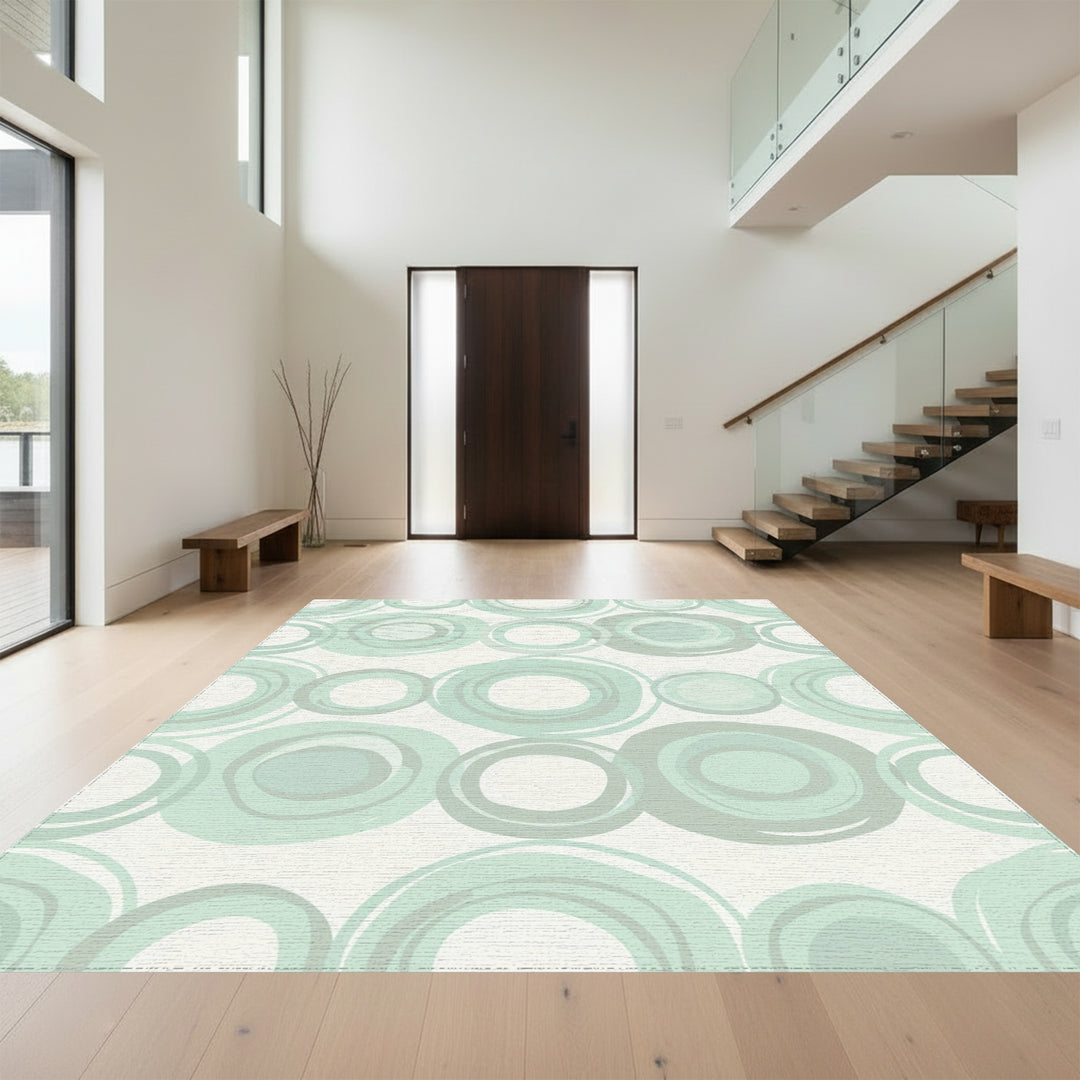 Soft Mint Green Abstract Circles Rug
