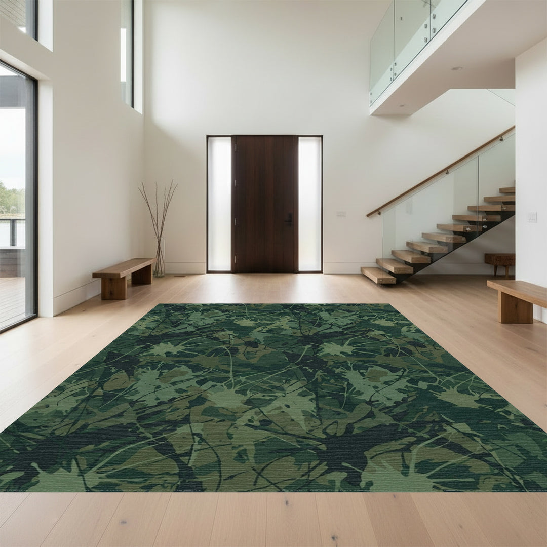 Earthy Green Splatter Camouflage Rug