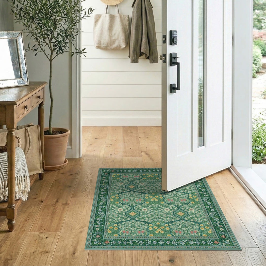 Green Floral Vintage Area Rug