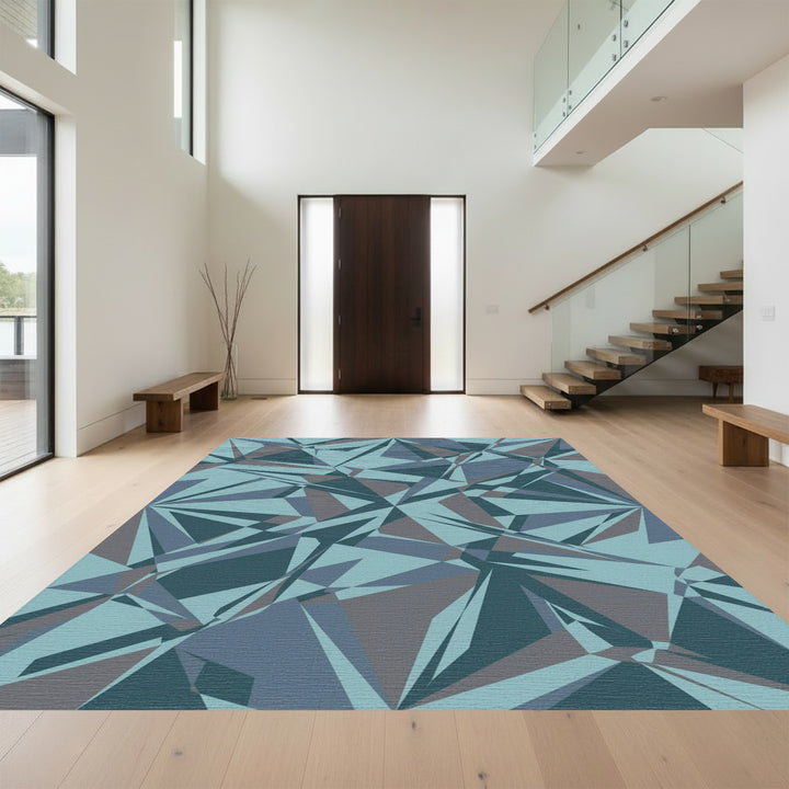 Cool Blue Geometric Facet Rug
