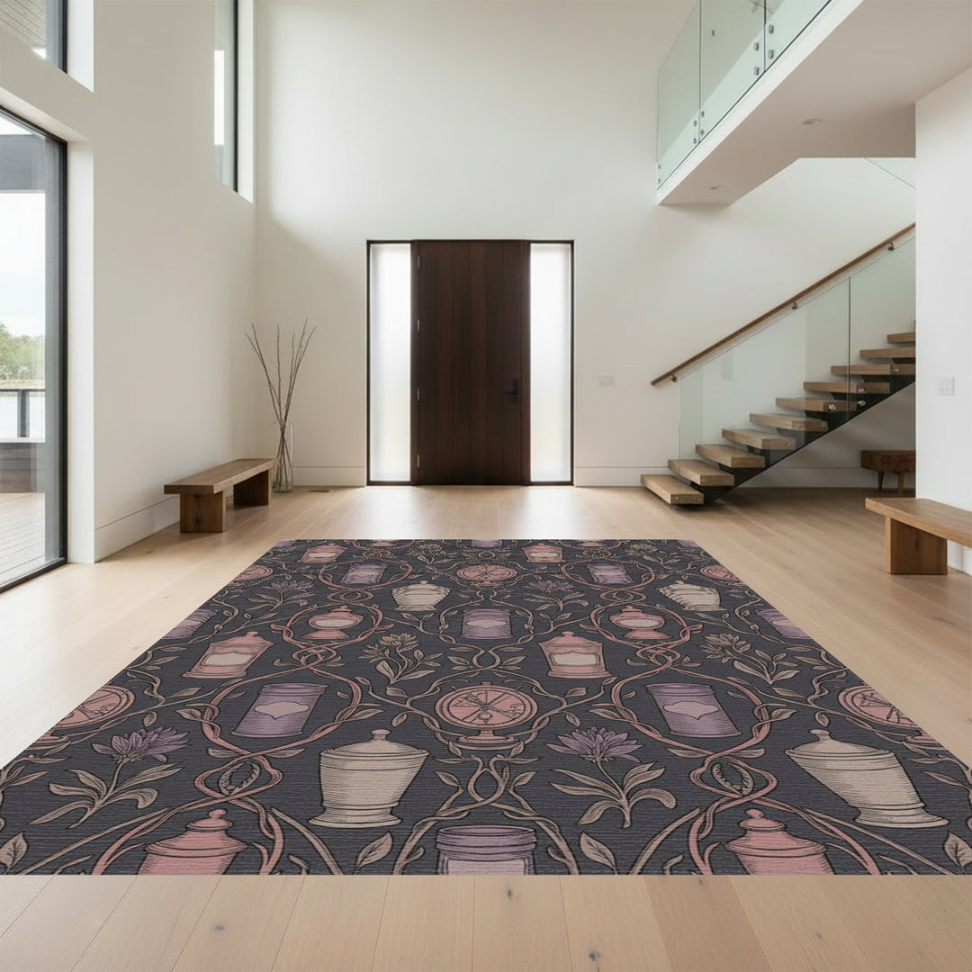 Victorian Apothecary Jars Botanical Vine Rug