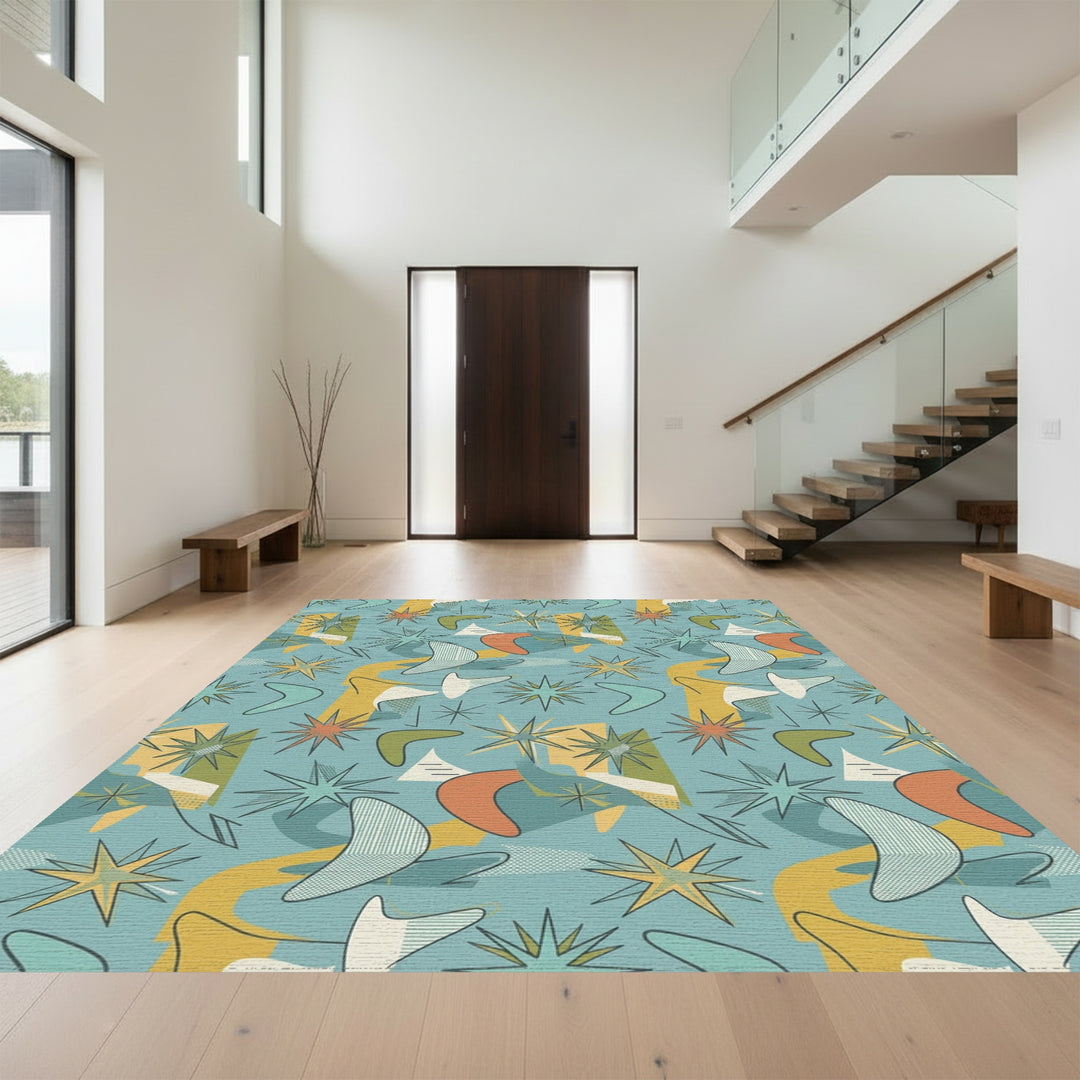 Retro Starburst Boomerang Abstraction Rug