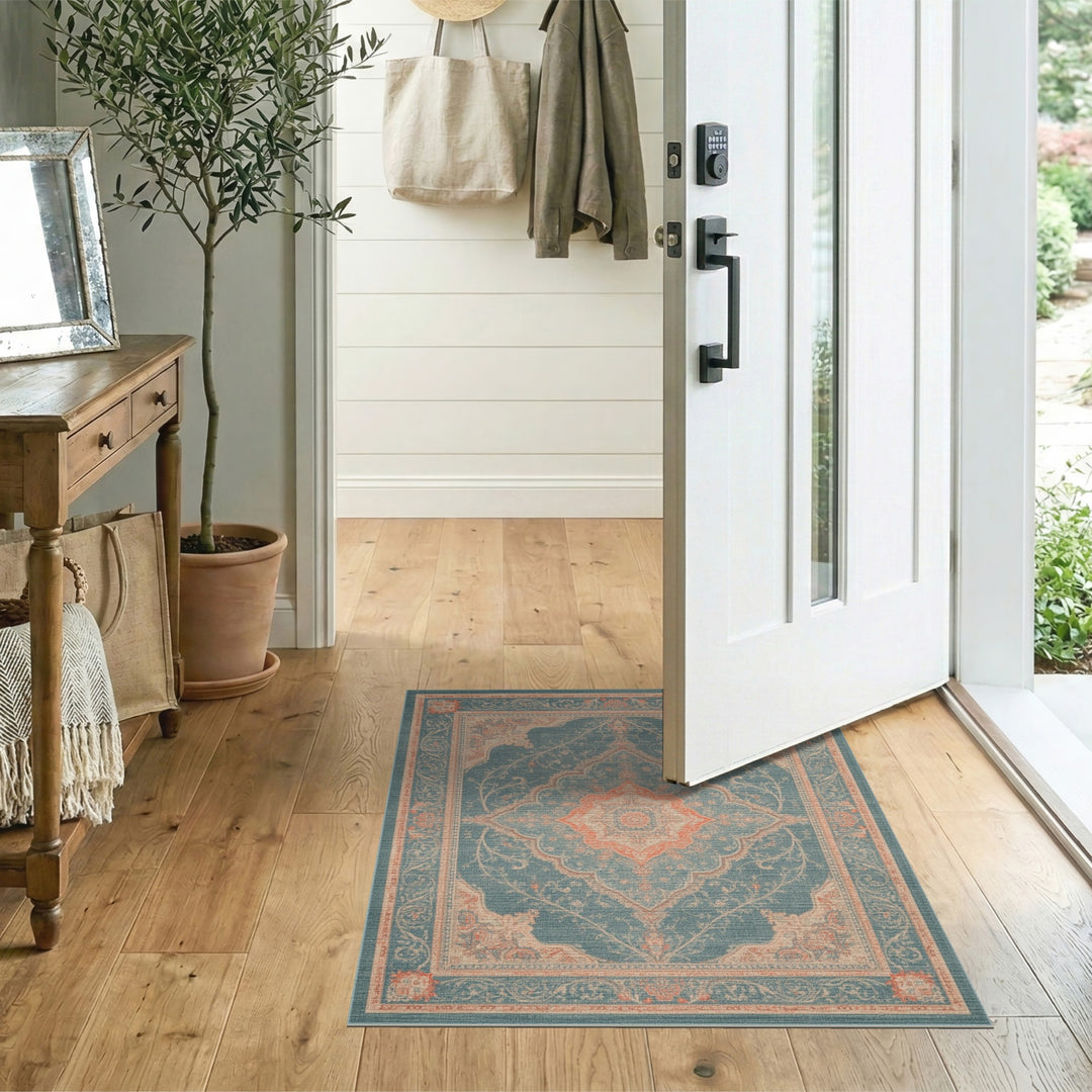 Blue and Teal Blue Teal Traditional Persian Medallion Area Rug