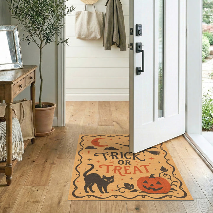 Trick or Treat Halloween Witch Cat Orange Rug