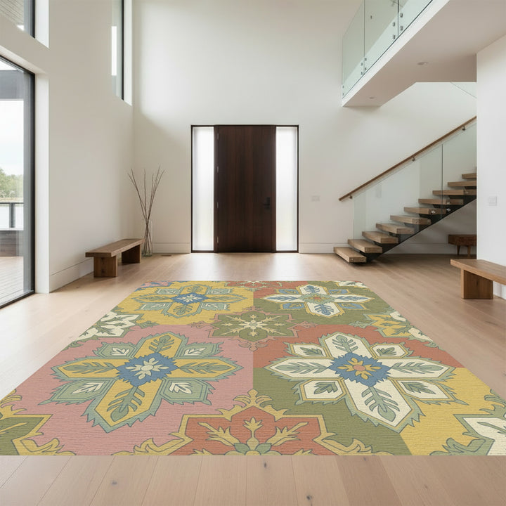 Vintage Geometric Floral Tile Rug